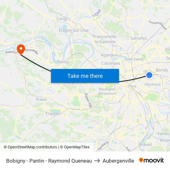 Bobigny - Pantin - Raymond Queneau to Aubergenville map