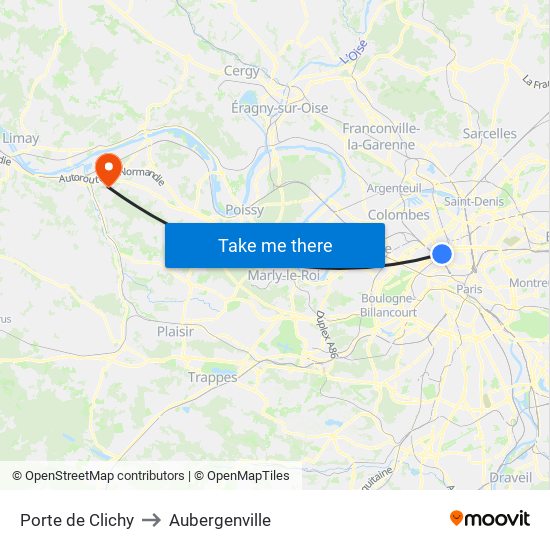 Porte de Clichy to Aubergenville map