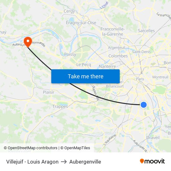Villejuif - Louis Aragon to Aubergenville map