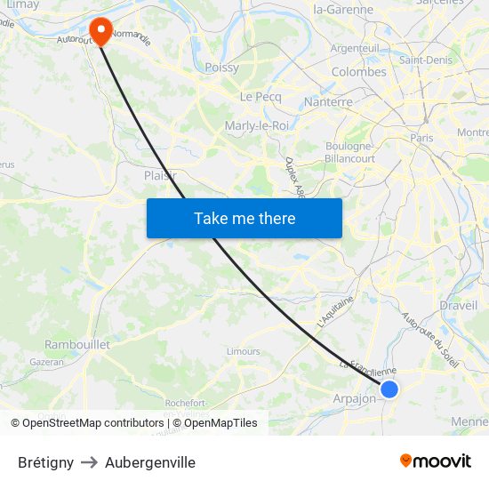 Brétigny to Aubergenville map