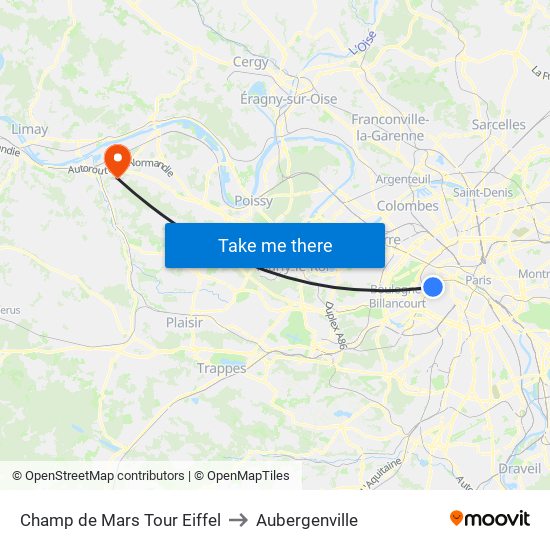 Champ de Mars Tour Eiffel to Aubergenville map
