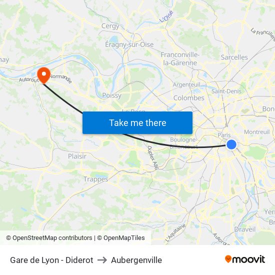 Gare de Lyon - Diderot to Aubergenville map