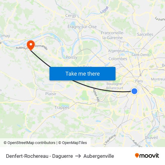 Denfert-Rochereau - Daguerre to Aubergenville map