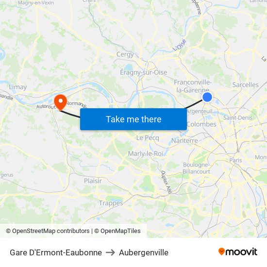 Gare D'Ermont-Eaubonne to Aubergenville map