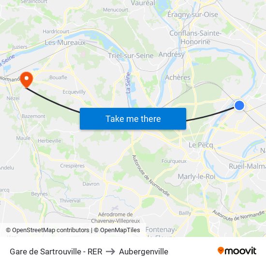 Gare de Sartrouville - RER to Aubergenville map