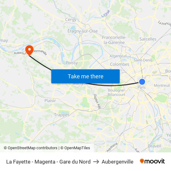 La Fayette - Magenta - Gare du Nord to Aubergenville map