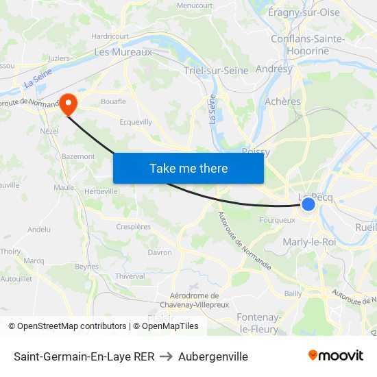 Saint-Germain-En-Laye RER to Aubergenville map