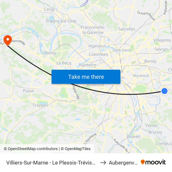 Villiers-Sur-Marne - Le Plessis-Trévise RER to Aubergenville map