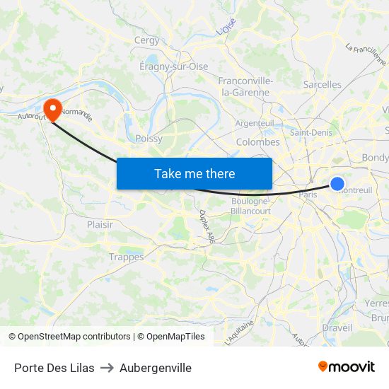 Porte Des Lilas to Aubergenville map