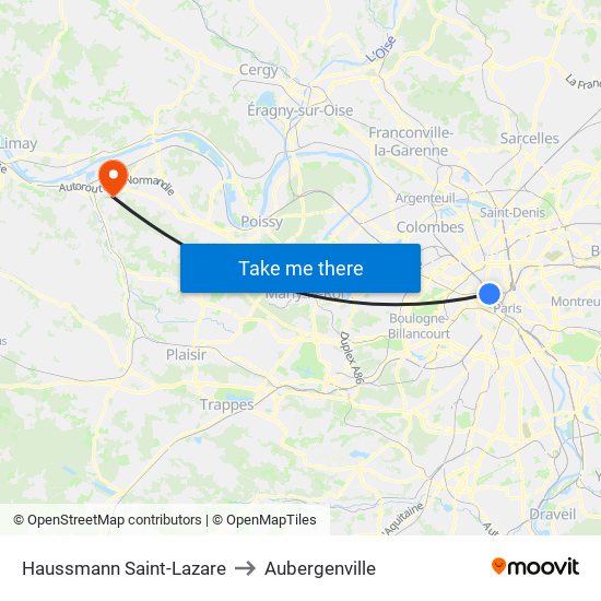 Haussmann Saint-Lazare to Aubergenville map