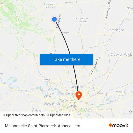 Maisoncelle-Saint-Pierre to Aubervilliers map