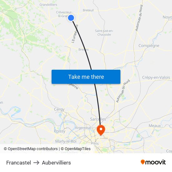 Francastel to Aubervilliers map