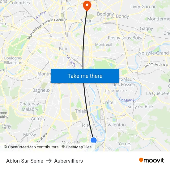 Ablon-Sur-Seine to Aubervilliers map