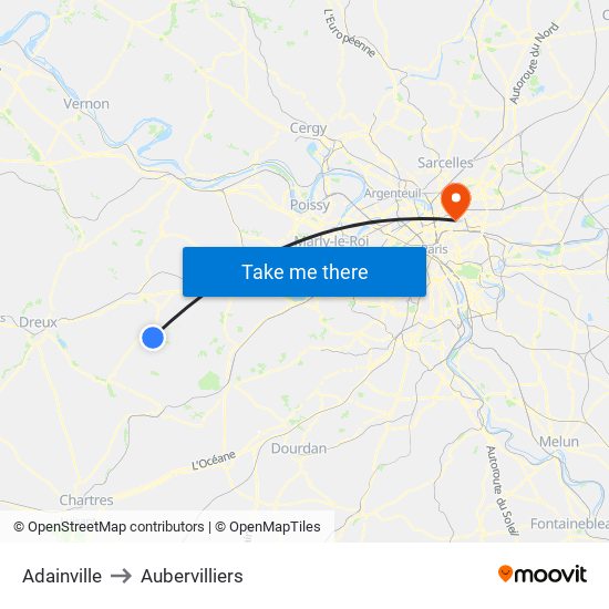 Adainville to Aubervilliers map