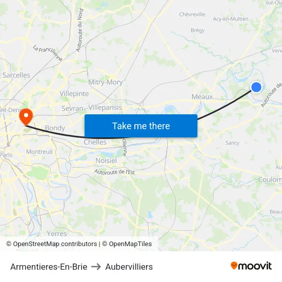 Armentieres-En-Brie to Aubervilliers map