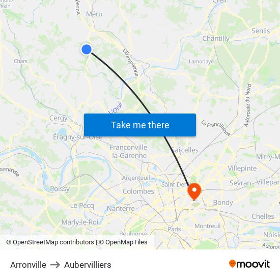 Arronville to Aubervilliers map
