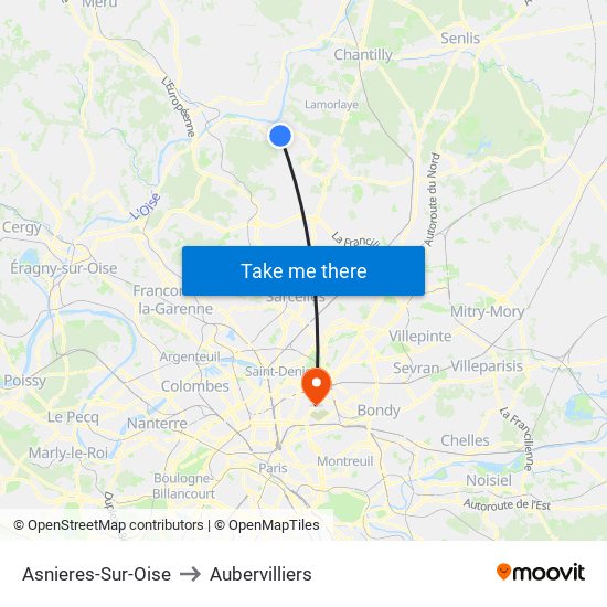 Asnieres-Sur-Oise to Aubervilliers map