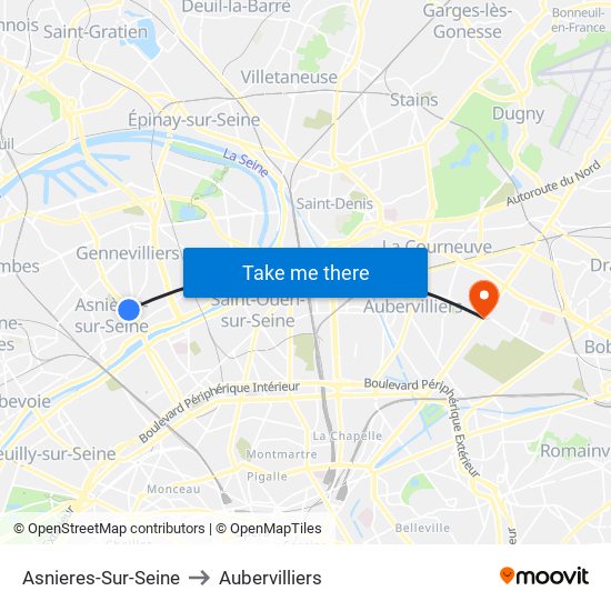 Asnieres-Sur-Seine to Aubervilliers map