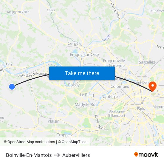Boinville-En-Mantois to Aubervilliers map