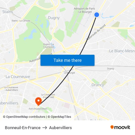 Bonneuil-En-France to Aubervilliers map
