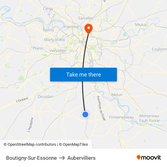Boutigny-Sur-Essonne to Aubervilliers map