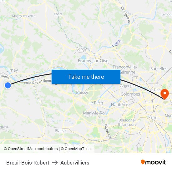 Breuil-Bois-Robert to Aubervilliers map