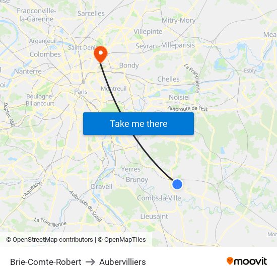 Brie-Comte-Robert to Aubervilliers map