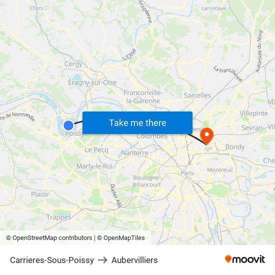 Carrieres-Sous-Poissy to Aubervilliers map