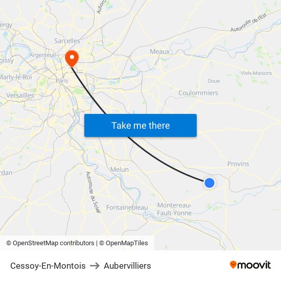 Cessoy-En-Montois to Aubervilliers map