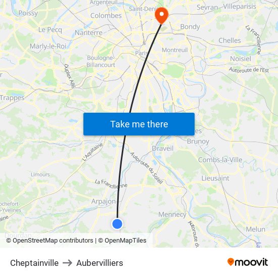 Cheptainville to Aubervilliers map