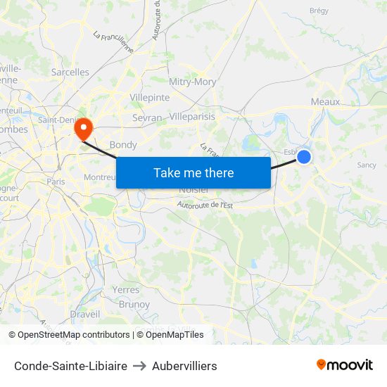 Conde-Sainte-Libiaire to Aubervilliers map