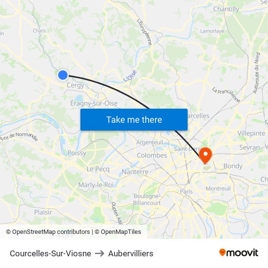 Courcelles-Sur-Viosne to Aubervilliers map