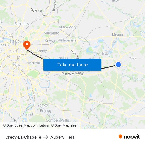 Crecy-La-Chapelle to Aubervilliers map