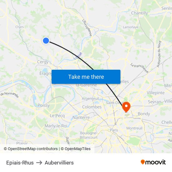 Epiais-Rhus to Aubervilliers map