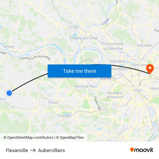 Flexanville to Aubervilliers map