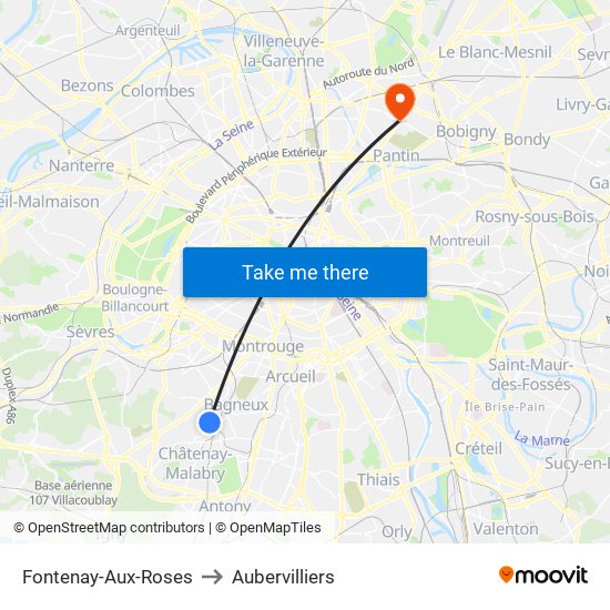 Fontenay-Aux-Roses to Aubervilliers map