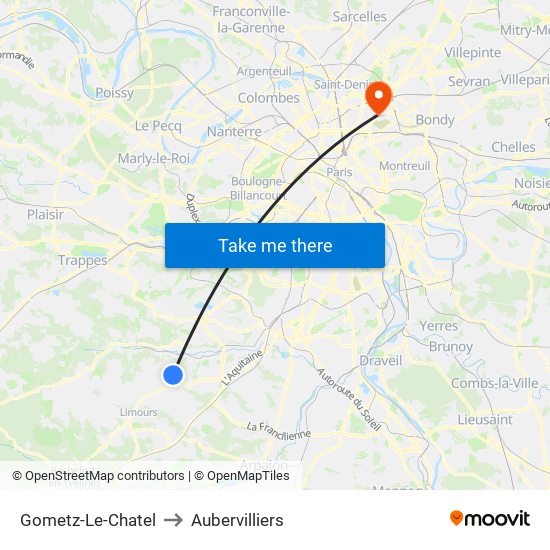 Gometz-Le-Chatel to Aubervilliers map