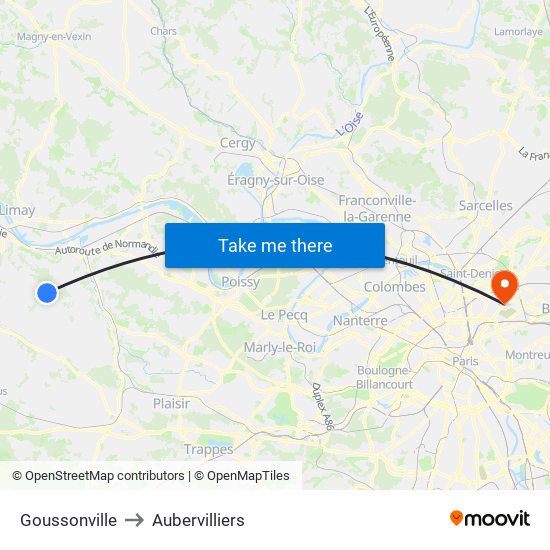 Goussonville to Aubervilliers map