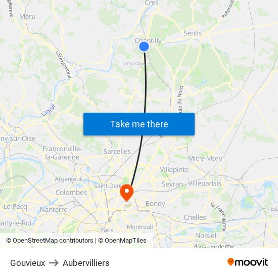 Gouvieux to Aubervilliers map