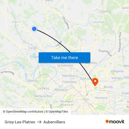 Grisy-Les-Platres to Aubervilliers map