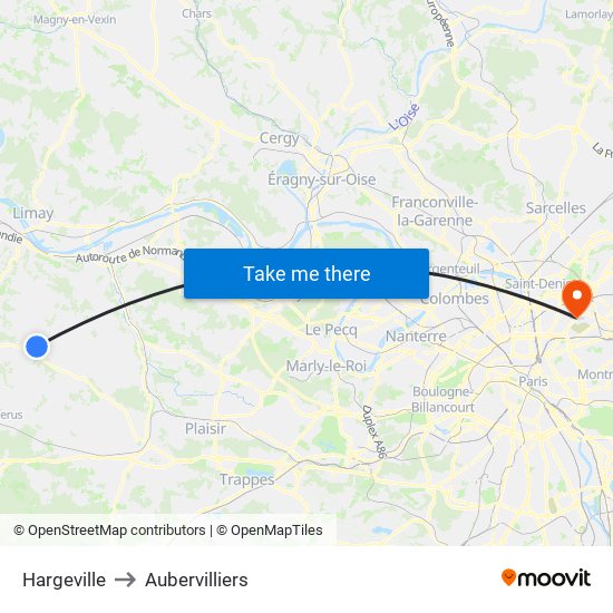 Hargeville to Aubervilliers map