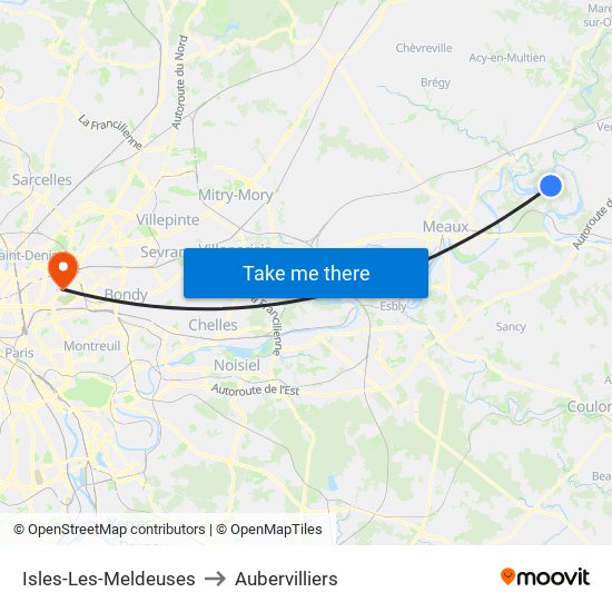 Isles-Les-Meldeuses to Aubervilliers map