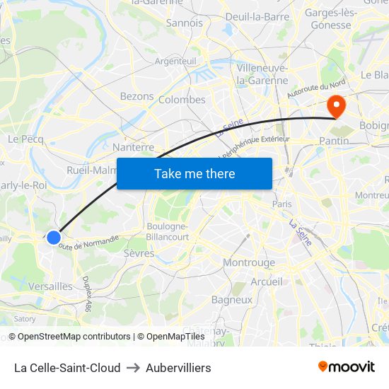 La Celle-Saint-Cloud to Aubervilliers map