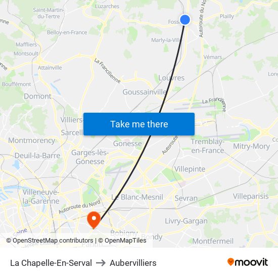 La Chapelle-En-Serval to Aubervilliers map