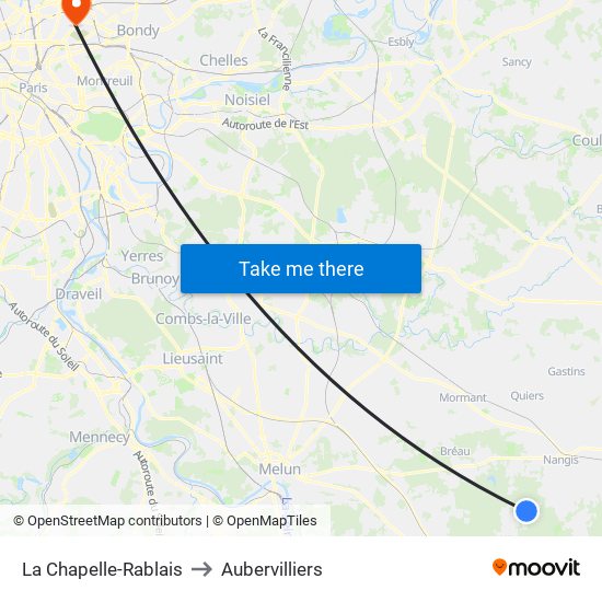La Chapelle-Rablais to Aubervilliers map