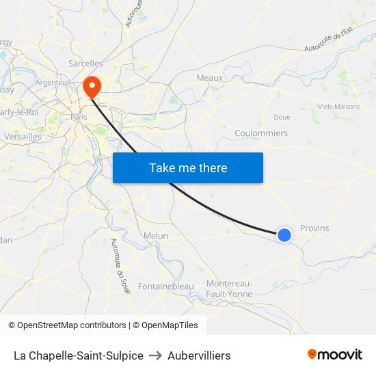 La Chapelle-Saint-Sulpice to Aubervilliers map