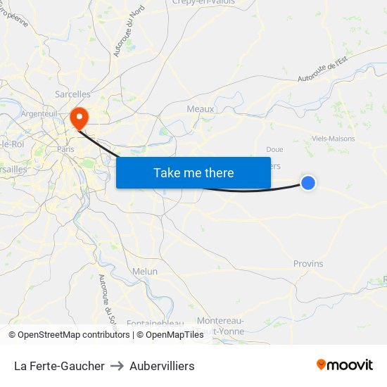 La Ferte-Gaucher to Aubervilliers map