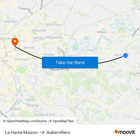 La Haute-Maison to Aubervilliers map