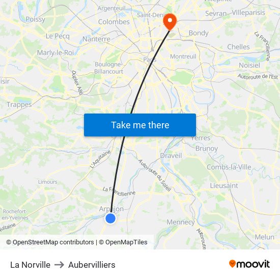 La Norville to Aubervilliers map