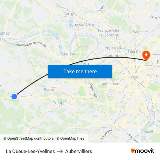 La Queue-Les-Yvelines to Aubervilliers map